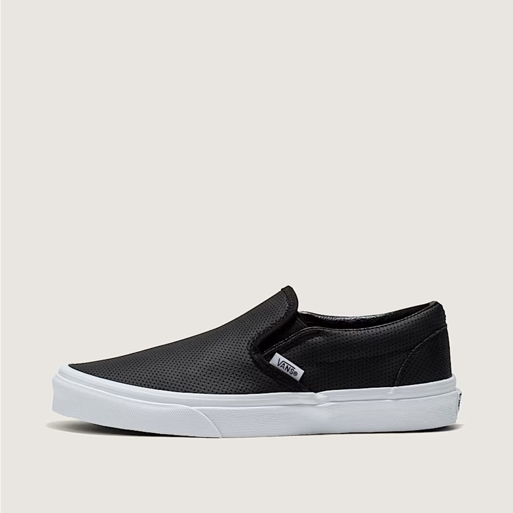 Vans Black Leather Slip-On Sneakers